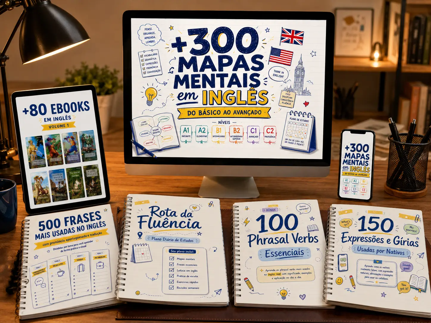 Mockup do Kit Completo de Inglês Visual